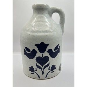 Clinton China Harris Potteries Chicago Gray Crock Jug Navy Flowers & Birds